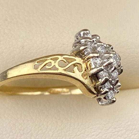 Vtg. Feature Ring Co. Designer 14K Yellow Gold 13 Diamond 0.21 Ct Bypass Sz.6 - Picture 4 of 16